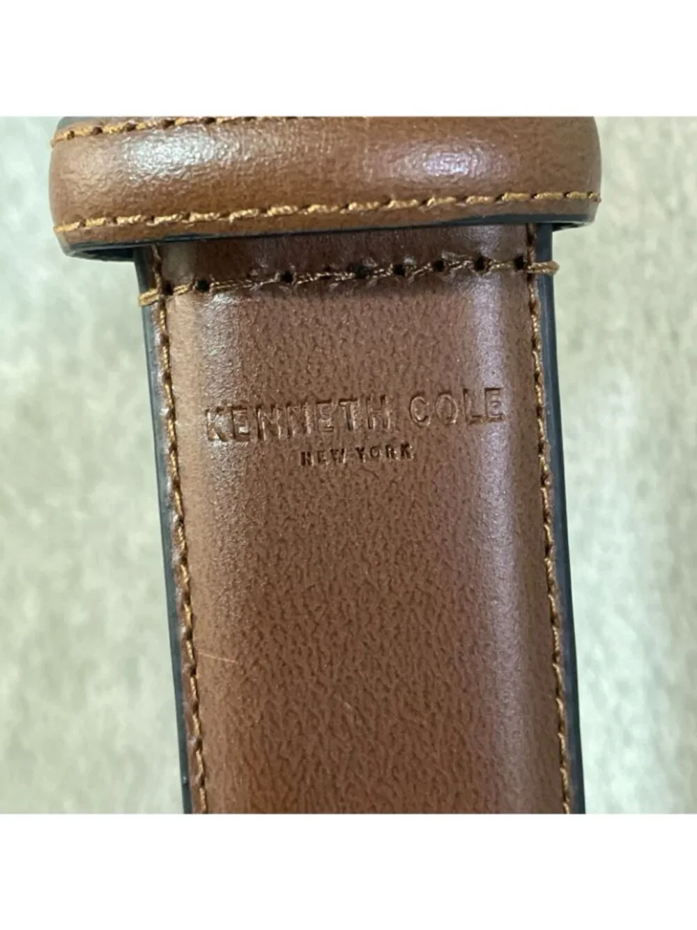 Kenneth Cole Men's S 30-32 Brown Leather Belt With Silver Buckle